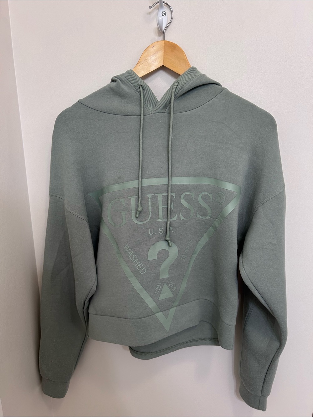 GUESS Sage Green Washed Logo Hoodie